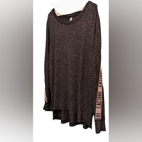 EUC Sleep by Cacique grey/blk marled long sleeve crew neck side slits hi-low - Picture 8 of 11